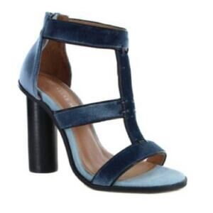 Alias Mae Blue Velvet Block Heel Caged Sandals Size 38/7.5 NWOB